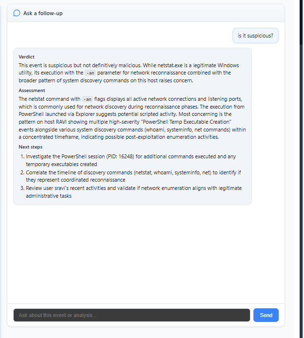 Follow-up query to AI analysis