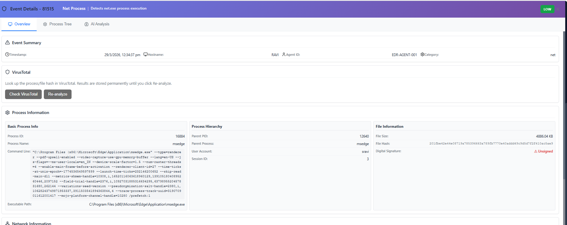 Security event details and log context